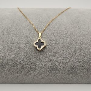 Black Clover Pendant Necklace – 18K Gold Plated Stainless Steel, Zircon Details